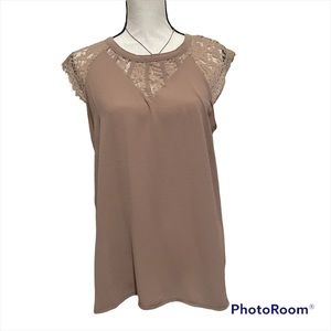 Shannon Ford New York NWT Beige Sleeveless Lace Inset Dressy Top